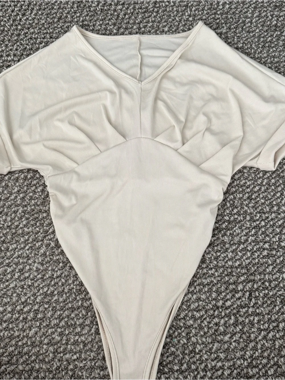 SHEIN Cream Ribbed V-Neck Bodysuit